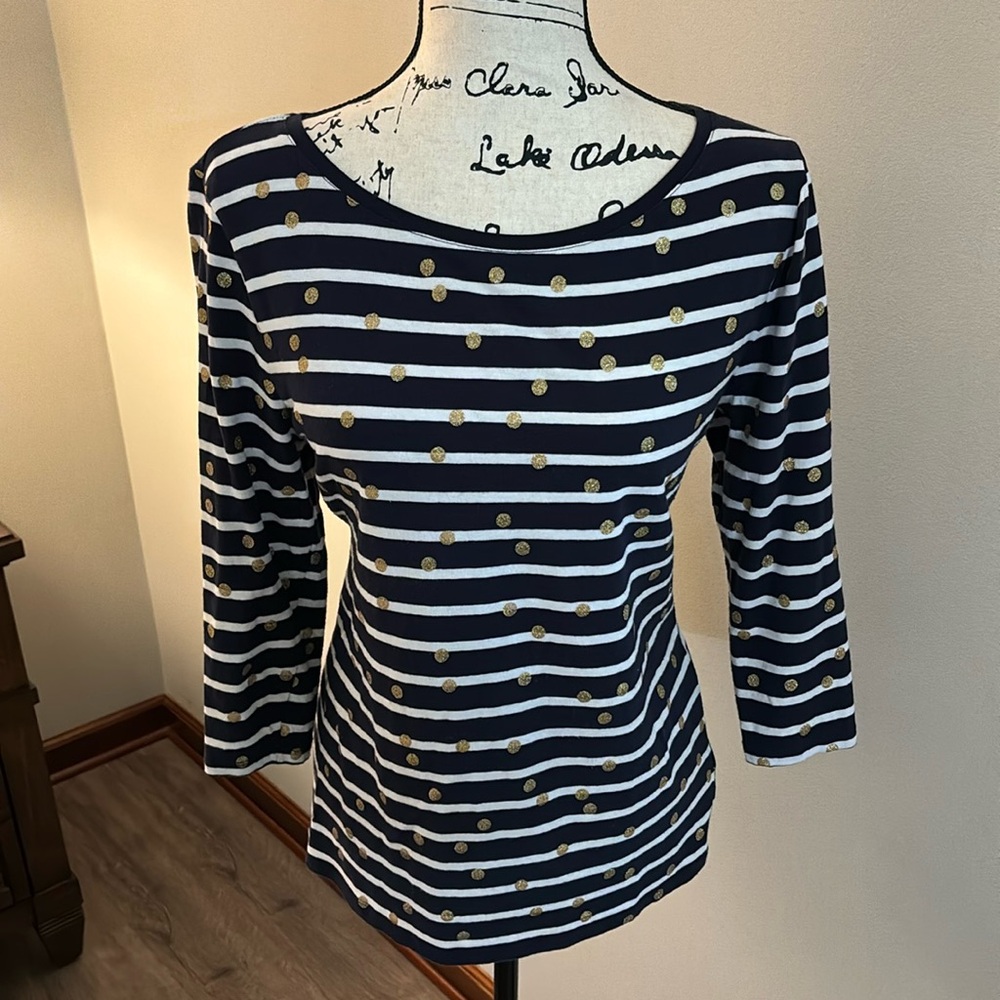 Talbots Nautical Navy Stripe 3/4 Sleeve Top Shirt Like New! Size M Medium ⚓️